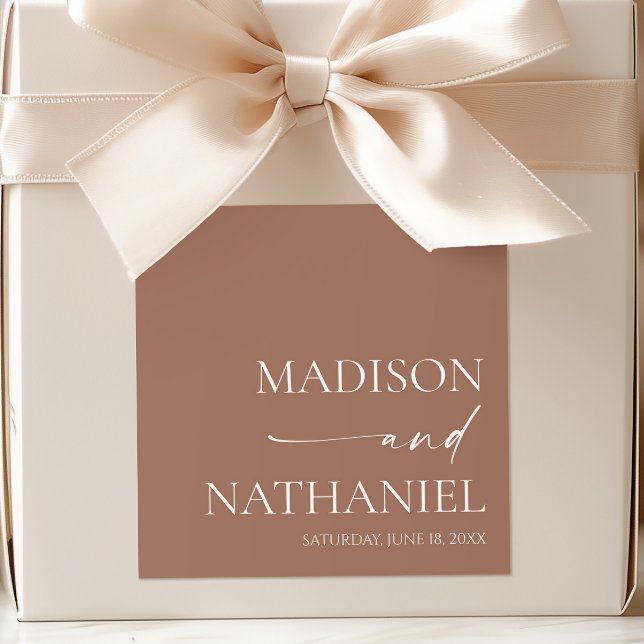 Modern Minimalist Elegant Mocha Mousse Wedding Square Sticker (Creator Uploaded)