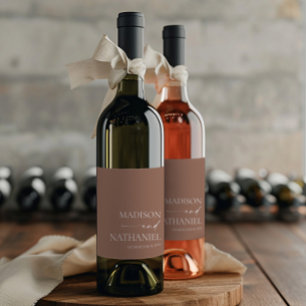 Modern Minimalist Elegant Mocha Mousse Wedding Wine Label