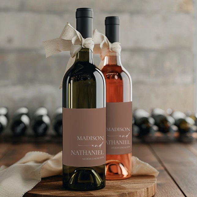 Modern Minimalist Elegant Mocha Mousse Wedding Wine Label (Creator Uploaded)