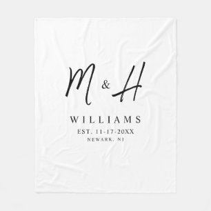 Modern Minimalist Elegant Monogram Wedding Date Fleece Blanket