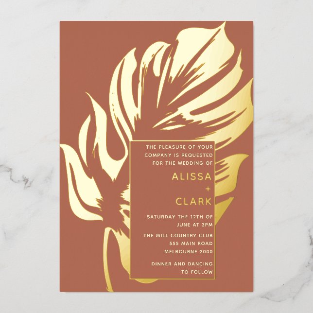 Modern Minimalist Elegant Monstera Leaf Wedding (Front)