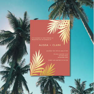 Modern Minimalist Elegant Palm Fronds Wedding Foil