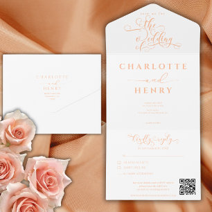 Modern Minimalist Elegant Peach QR Code Wedding All In One Invitation