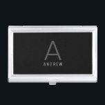 Modern Minimalist Elegant Personalised Black Silve Business Card Holder<br><div class="desc">Modern silver and black personalised business card holder case with a thin sans-serif font monogram initial and name looks professional and understated and minimalist.</div>