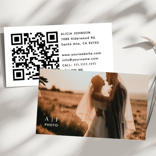 Modern Minimalist Elegant Photo & Qr Code Business Card (Creator Uploaded)
