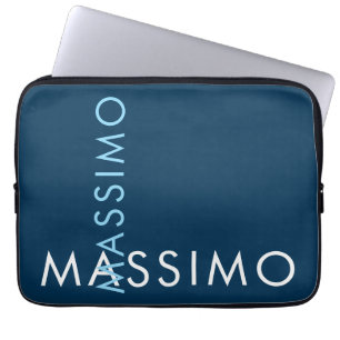 Modern Minimalist Elegant Plain Prussian Blue Name Laptop Sleeve