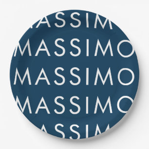 Modern Minimalist Elegant Plain Prussian Blue Name Paper Plate