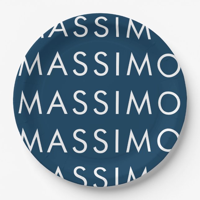 Modern Minimalist Elegant Plain Prussian Blue Name Paper Plate (Front)