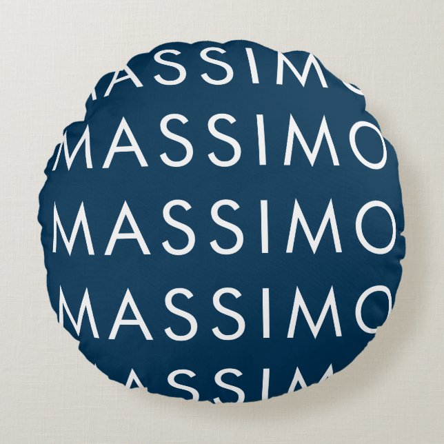 Modern Minimalist Elegant Plain Prussian Blue Name Round Cushion (Front)