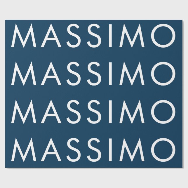 Modern Minimalist Elegant Plain Prussian Blue Name Wrapping Paper (Flat)