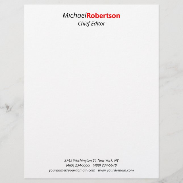 Modern Minimalist Elegant Professional Custom Letterhead (Front)