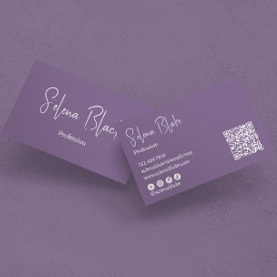  Modern Minimalist    Elegant Purple & QR Code Business Card