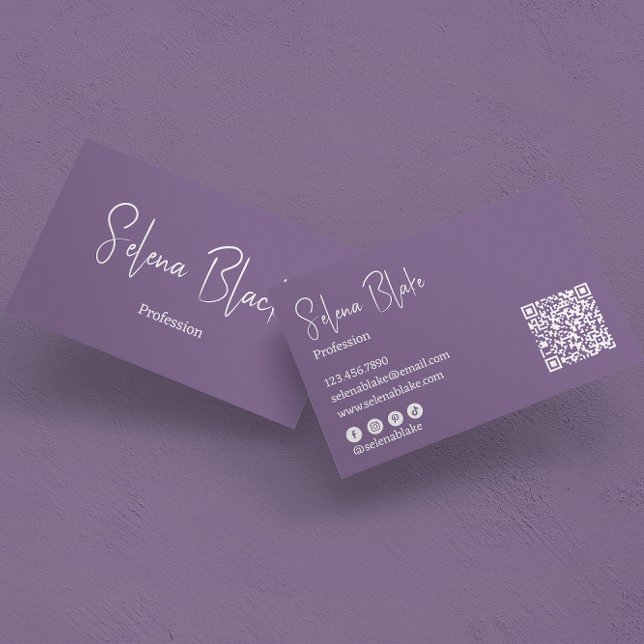  Modern Minimalist  | Elegant Purple & QR Code Business Card (Creator Uploaded)