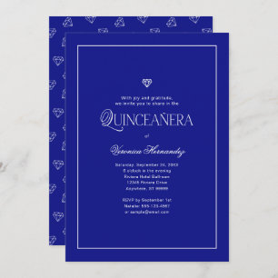 Modern Minimalist Elegant Royal Blue Quinceanera  Invitation