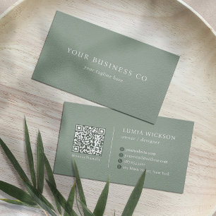 Modern Minimalist Elegant Sage Green QR Code Business Card