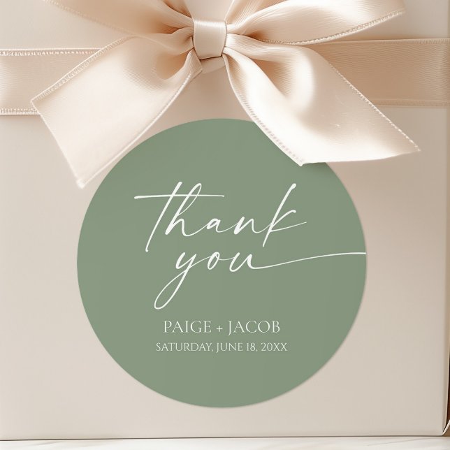 Modern Minimalist Elegant Sage Green Wedding Classic Round Sticker (Creator Uploaded)