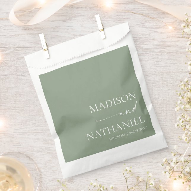 Modern Minimalist Elegant Sage Green Wedding Favour Bags (Clipped)