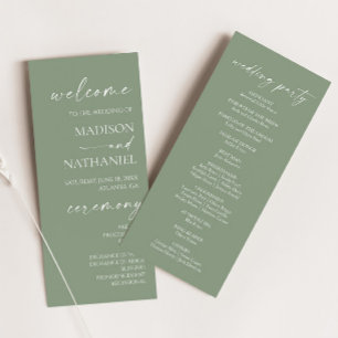 Modern Minimalist Elegant Sage Green Wedding Programme