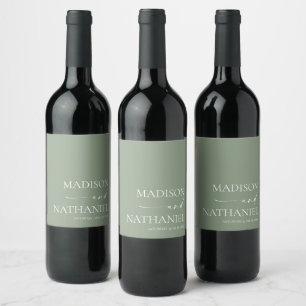 Modern Minimalist Elegant Sage Green Wedding Wine Label