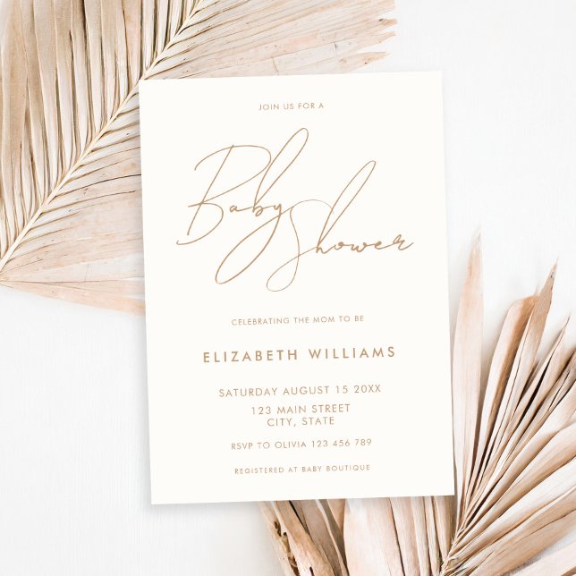 Modern Minimalist Elegant Script Baby Shower Invitation (Creator Uploaded)