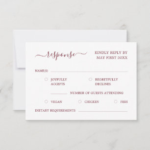 Modern Minimalist Elegant Script Burgundy Red  RSVP Card