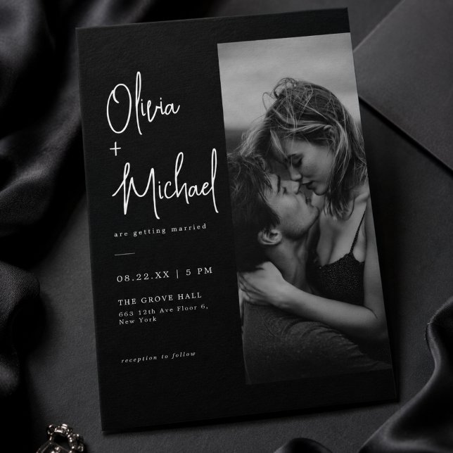 Modern Minimalist Elegant Script Photo Wedding Invitation (Creator Uploaded)