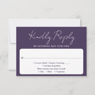 Modern Minimalist Elegant Script Purple Wedding RSVP Card