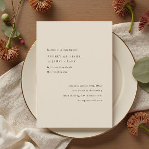 Modern Minimalist Elegant Simple Beige Wedding Invitation