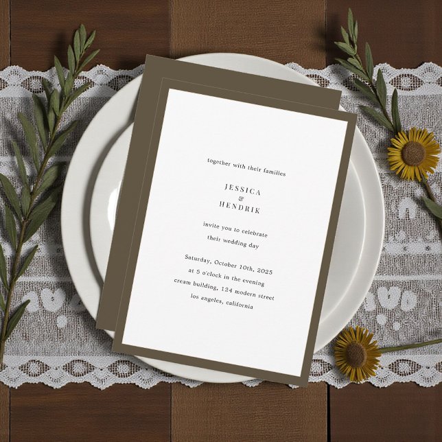 Modern Minimalist Elegant Simple Espresso Wedding Invitation (Creator Uploaded)