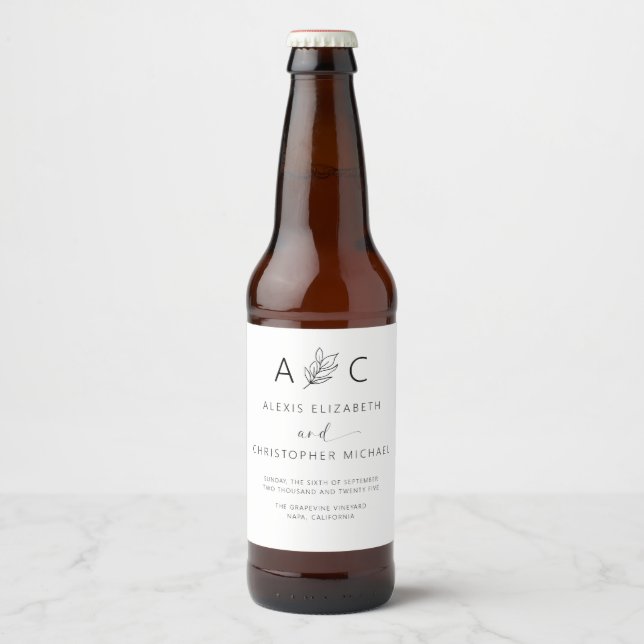Modern Minimalist Elegant Wedding Beer Bottle Label (Front)