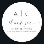 Modern Minimalist Elegant Wedding Classic Round Sticker<br><div class="desc">Enhance your wedding's elegance and express gratitude with our Modern Minimalist Elegant Wedding Thank You Stickers. These beautifully designed stickers seamlessly blend modern simplicity with timeless sophistication. Crafted with meticulous attention to detail, our thank you stickers feature clean lines, minimalist aesthetics, and elegant typography. They are the ideal choice for...</div>