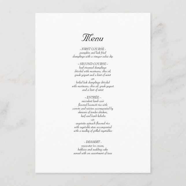 Modern Minimalist Elegant Wedding Dinner Menu (Front)
