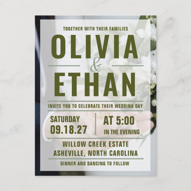 Modern Minimalist Elegant Wedding Invitation Postcard (Front)