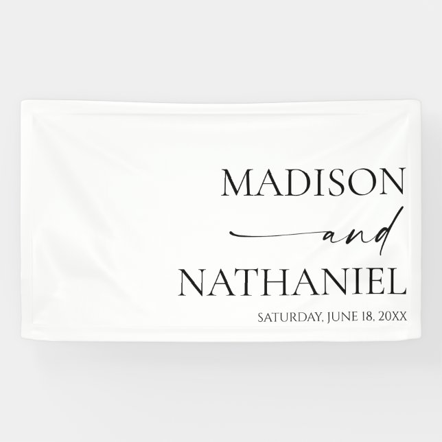 Modern Minimalist Elegant White Black Wedding Banner (Horizontal)