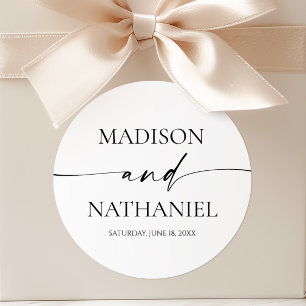 Modern Minimalist Elegant White Black Wedding Classic Round Sticker