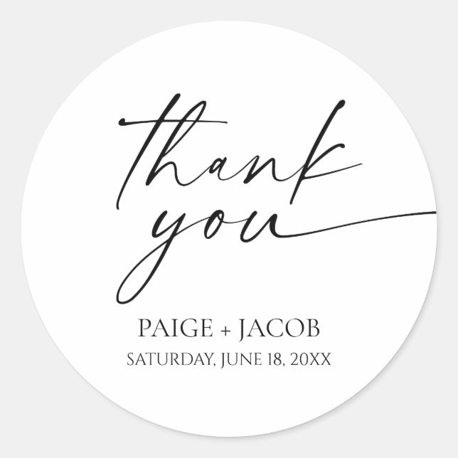 Modern Minimalist Elegant White Black Wedding Classic Round Sticker (Front)