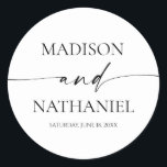 Modern Minimalist Elegant White Black Wedding Classic Round Sticker<br><div class="desc">These are Modern Minimalist Elegant White Black Wedding Party Favour Stickers!</div>