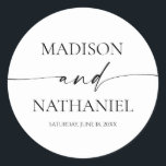 Modern Minimalist Elegant White Black Wedding Classic Round Sticker<br><div class="desc">These are Modern Minimalist Elegant White Black Wedding Party Favour Stickers!</div>