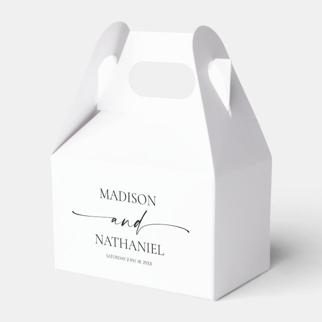 Modern Minimalist Elegant White Black Wedding Favour Box (Front Side)