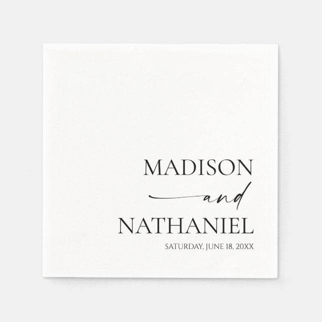Modern Minimalist Elegant White Black Wedding Napkin (Front)