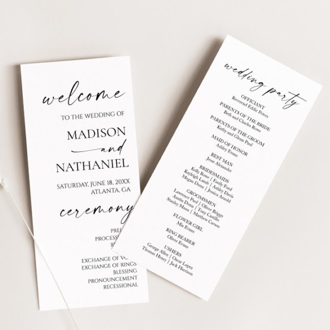 Modern Minimalist Elegant White Black Wedding Programme (Creator Uploaded)