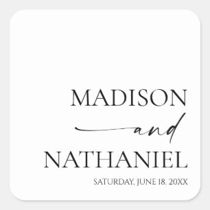 Modern Minimalist Elegant White Black Wedding Square Sticker