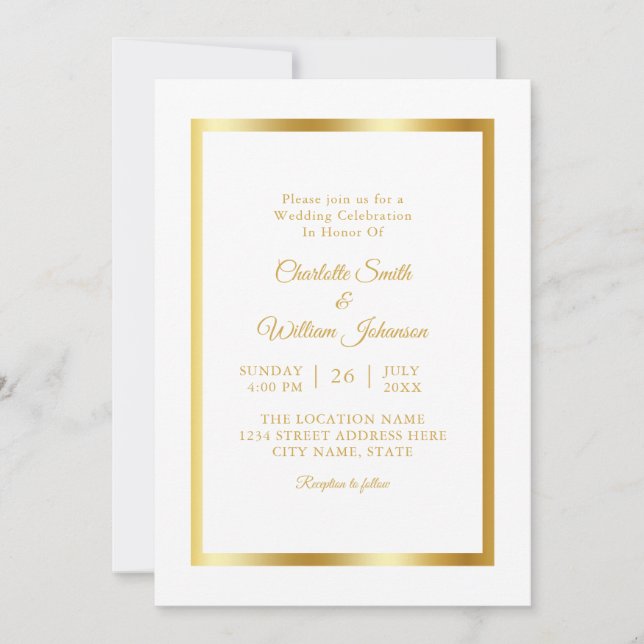 Modern Minimalist Elegant White Gold Wedding Invitation (Front)