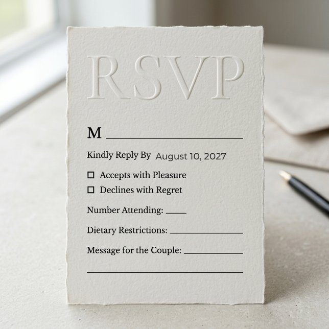 Modern Minimalist Embossed Wedding RSVP Card (Creator Uploaded)