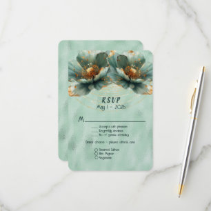 Modern Minimalist Emerald and Gold Wedding RSVP Card