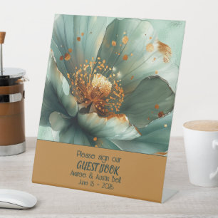 Modern Minimalist Emerald and White Wedding  Pedestal Sign