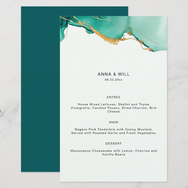 Modern Minimalist Emerald Gold Teal Beach Wedding  (Front/Back)