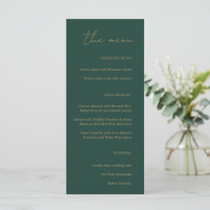 Modern Minimalist Emerald Green Gold Wedding Menu