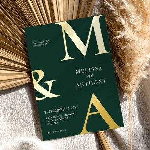 Modern Minimalist Emerald Green Monogram Wedding