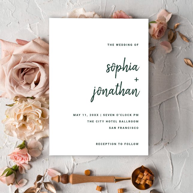 Modern Minimalist Emerald Green on White | Wedding Invitation (Creator Uploaded)
